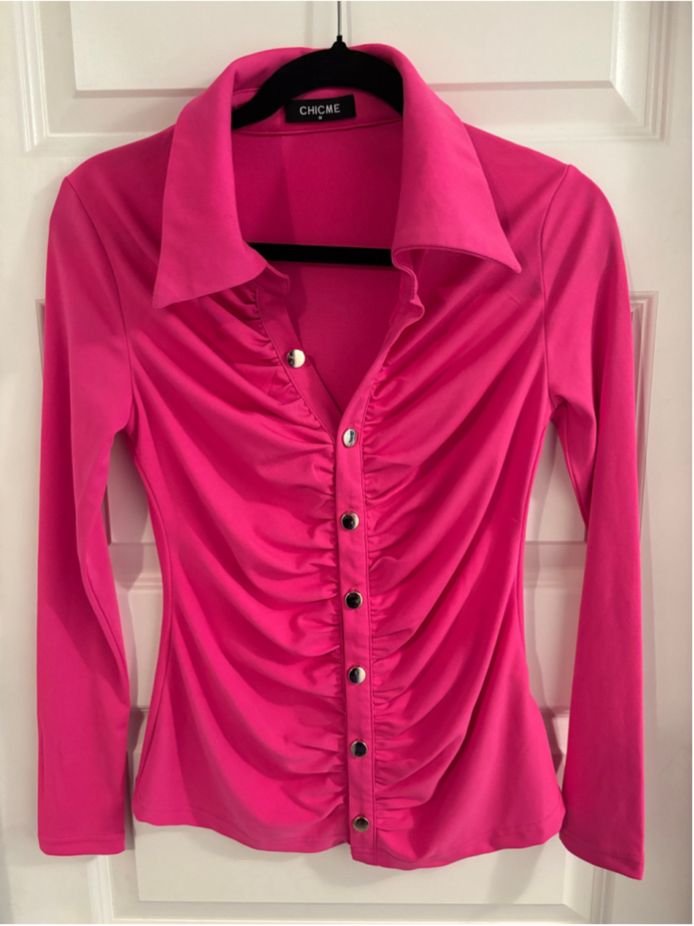 Women's ChicMe Pink Ruched Button-Down Blouse Size M